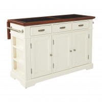 OSP Home Furnishings BP-4203-942DLG Farmhouse Basics Kitchen Island in White Finish with Vintage Oak and Granite Inlay Top with Drop Leaf
